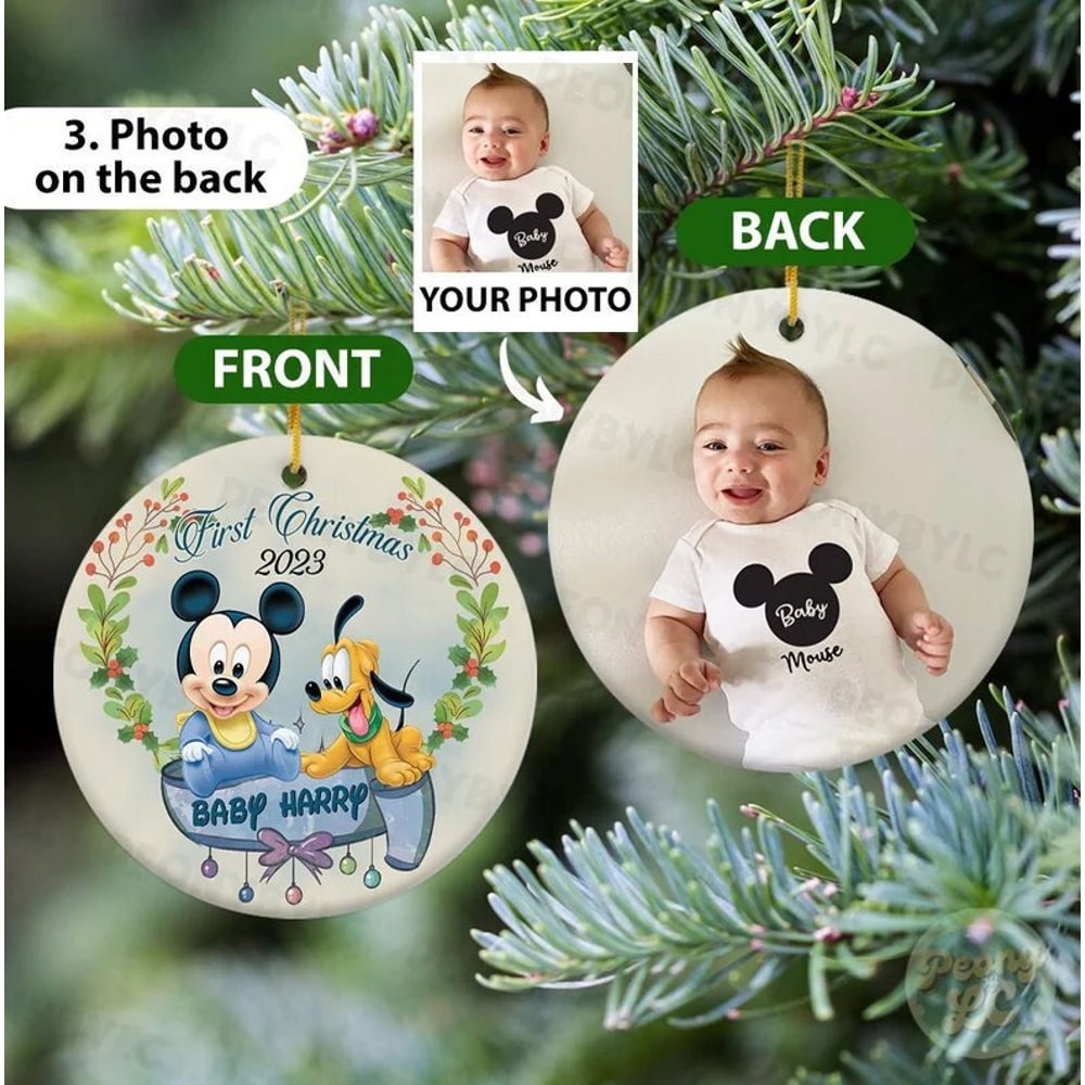Baby ornament personalized, Baby ornament first christmas, Baby ornament 2023, Mickey ornament, Custom Photo And Name ornament.jpg