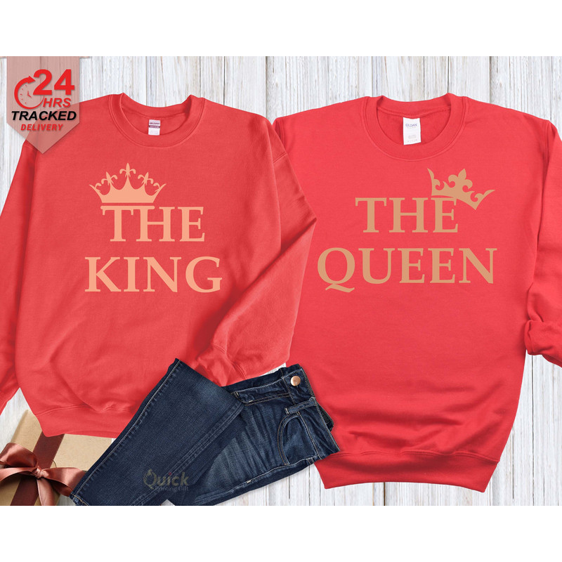 King Queen Couple Sweatshirts, Couple Christmas Sweaters, Matching Christmas Outfits, Christmas Gifts for Husband Wife.jpg