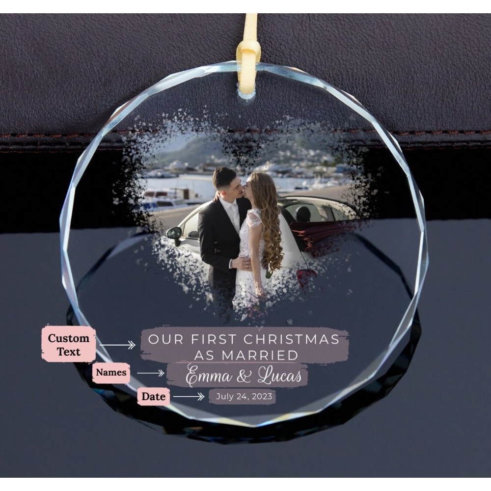 First Christmas Married Ornament, Personalized Wedding & Engagement Christmas Ornaments, Wedding Gift Ideas For Friends, Wedding Ornaments.jpg