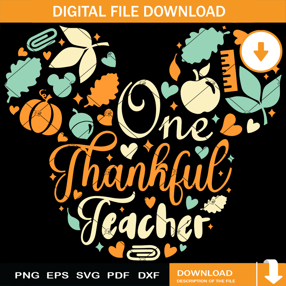 One Thankful Teacher Mouse Head Svg, Thanksgiving Svg.jpg
