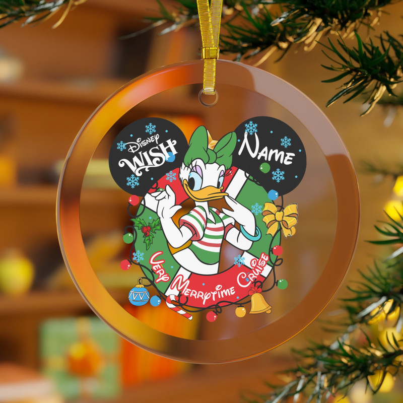 Personalized Daisy Duck Glass Ornament, Cruise Glass Ornament, Disney Cruise Ornament, Daisy Ornament, Christmas Tree Decor, Glass Ornament.jpg