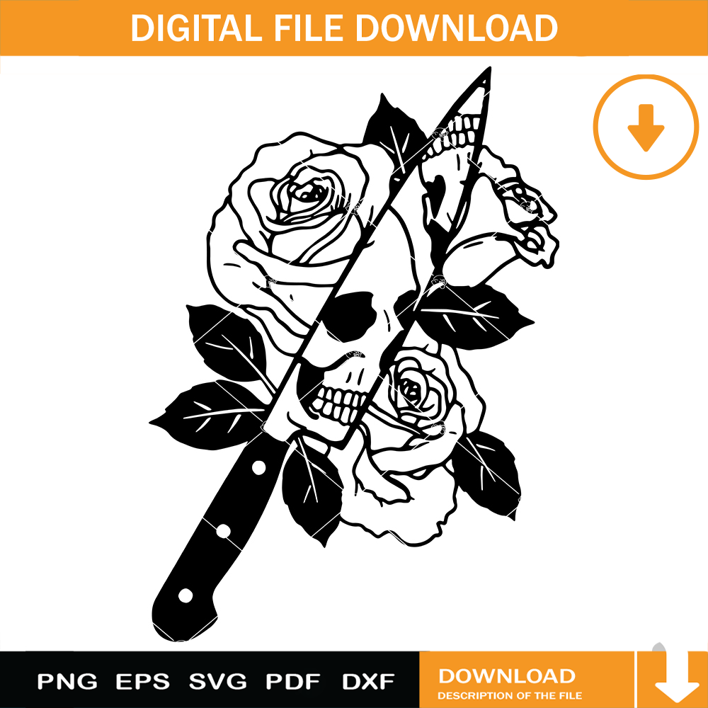 Skull Floral Knife Svg, Rose Witchy Svg, Gothic Svg.jpg