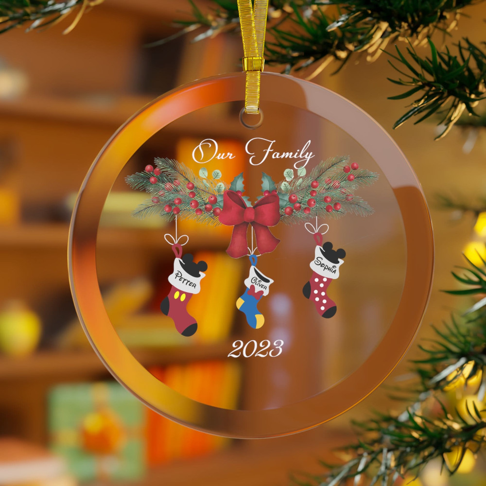 Personalized Disney Trip 2023 Glass Ornament, Mickey Minnie Glass Ornament, Disneyworld Glass Ornament, Disney Stocking Glass Ornament.jpg