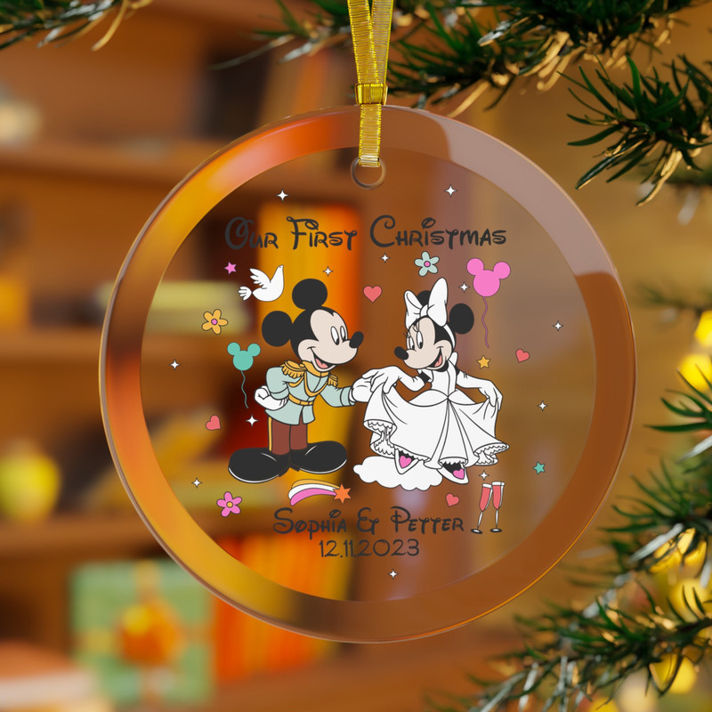 Personalized Disney wedding Glass Ornament, Mickey Minnie Ornament, Mr and Mrs Ornaments, Our 1st Christmas Disney Ornament, Glass Ornament.jpg