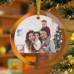 Personalized Family Picture Glass Ornament,  Custom Photo Glass Ornament, Family Keepsake Ornament