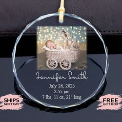 Personalized Photo Babys First Christmas Glass Ornament, Baby Christmas Ornament, Baby Photo Glass Ornament