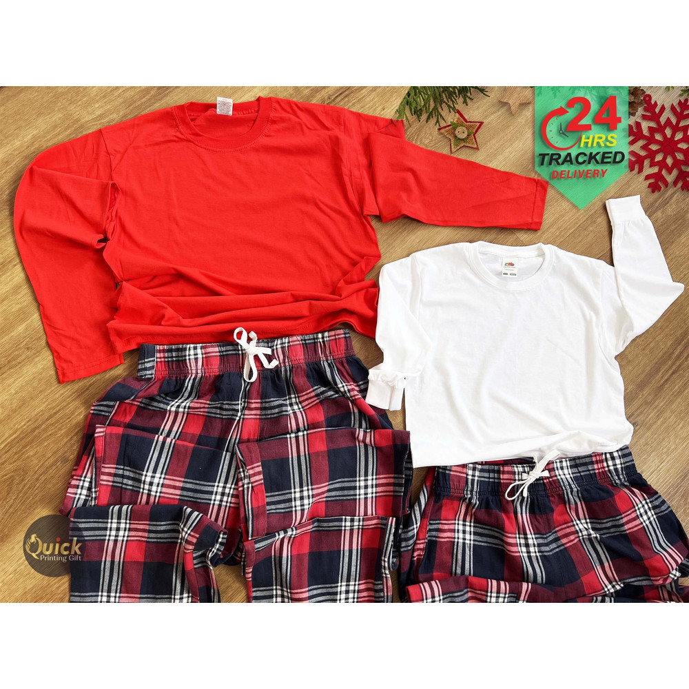 Matching Family Christmas Pyjamas, Christmas Red Long Sleeve Tshirt for Men Women, Christmas Couple Pajamas.jpg