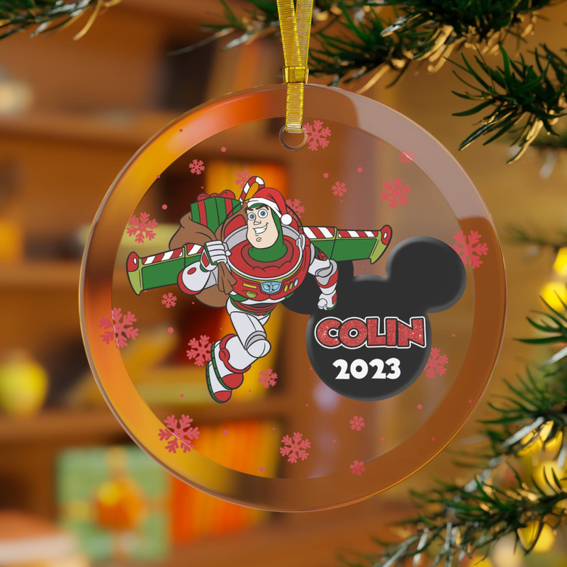 Personalized Toy Story Glass Ornament, Custom Toy Story Christmas Glass Ornament, Kids Xmas Gift, Toy Story Ideas Ornament.jpg