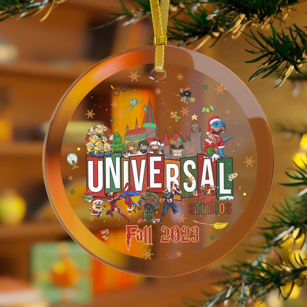 Personalized Universal Studios Glass Ornament, Universal Christmas Glass Ornament, Disney Christmas Tree Ornaments, Glass Ornaments.jpg