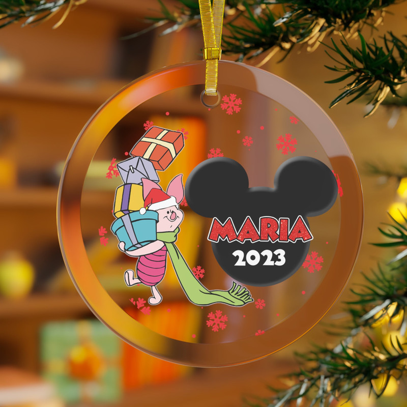 Winnie The Pooh Piglet Glass Ornament, Piglet Christmas Glass Ornament, Pooh Ornament, Pooh Bear Ornament 2023, Pooh Disney Ornament.jpg