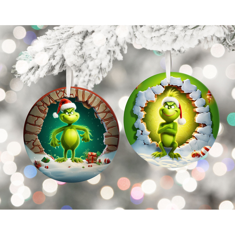 3D Grinch Break Through Christmas Ornament, Merry Grinchmas Ceramic Ornament, Christmas Decoration, Christmas Gift.jpg