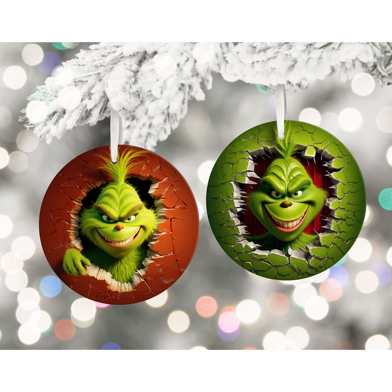 3D Grinch Christmas Ornament, Break Through Grinch Ornament, Christmas Tree Ceramic Ornament, Xmas Gift Idea.jpg
