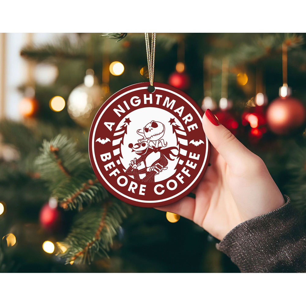 A Nightmare Before Coffee Ceramic Ornament, Merry Christmas Decor, Disney Halloween Ornament, Jack Skellington Tree Decor.jpg