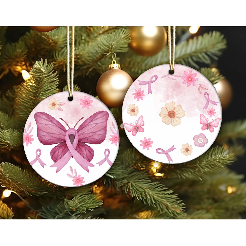 Butterfly Breast Cancer Ceramic Ornament, Pink Ribbon Ornament Christmas Decor, Gift for Breast Cancer Survivor,Cancer Motivational Ornament.jpg