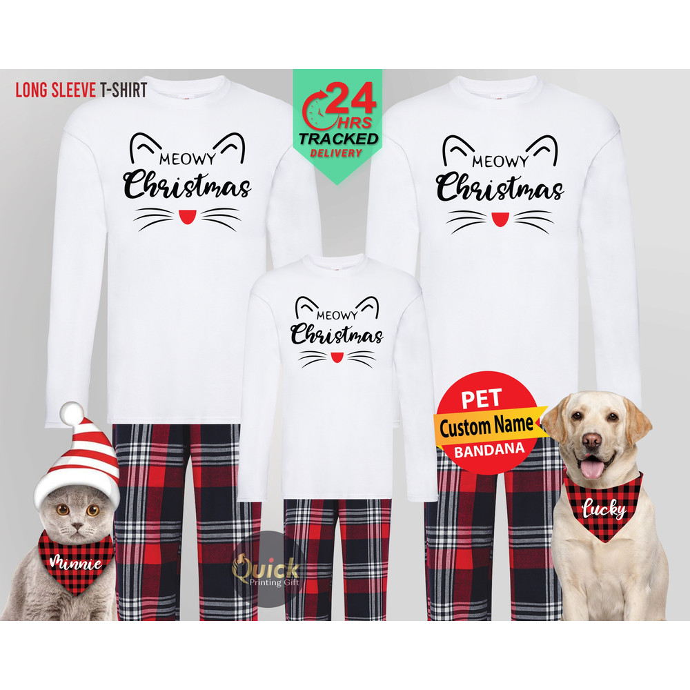 Meowy Christmas Long Sleeve Tshirt, Matching Christmas Family Pyjamas, Cat Lover Tshirt for Women Men, Christmas Gifts for Cat Lover.jpg