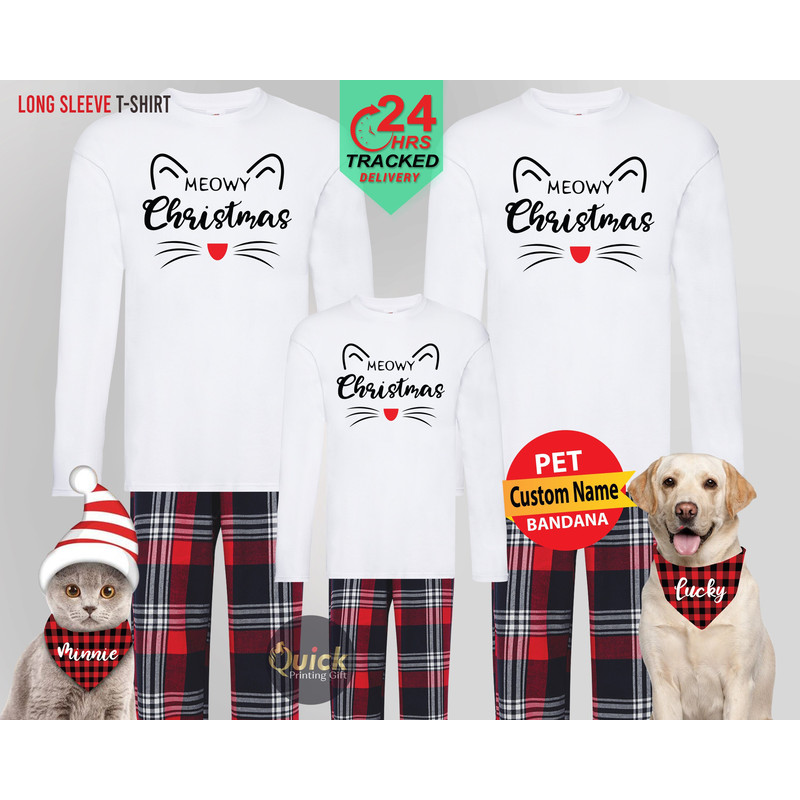 Meowy Christmas Long Sleeve Tshirt, Matching Christmas Family Pyjamas, Cat Lover Tshirt for Women Men, Christmas Gifts for Cat Lover.jpg