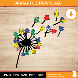 dandelions autism puzzles colorful svg, autism svg, awareness