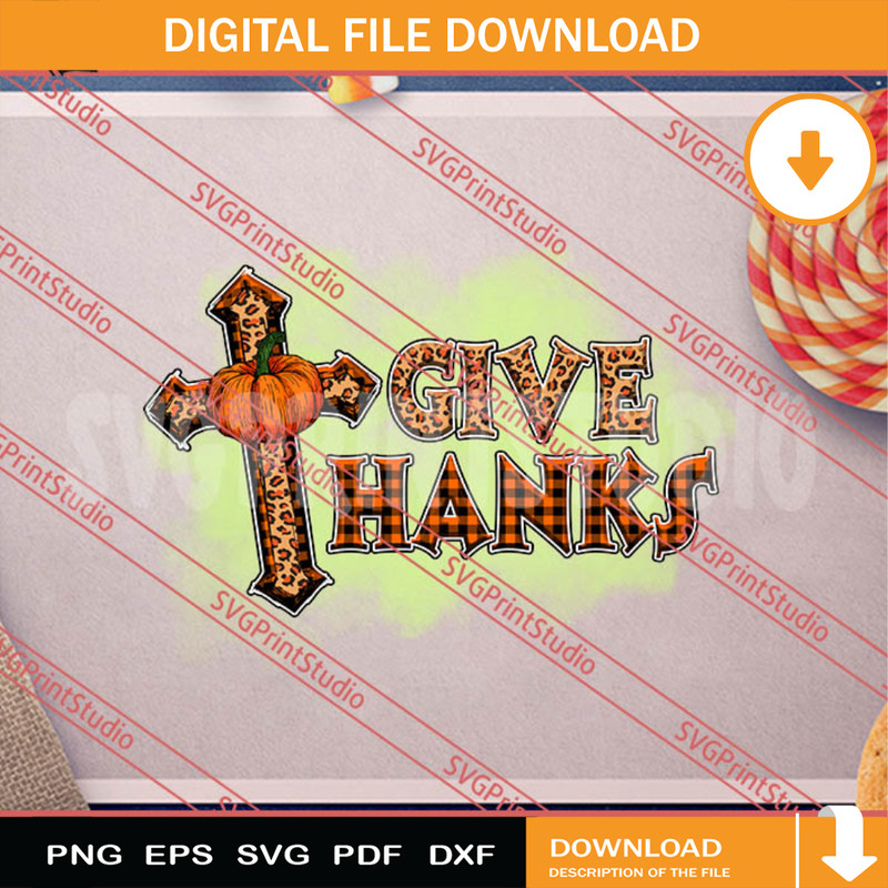 Give Thanks Cross Leopard Thanksgiving PNG, Thanksgiving PNG, Autumn Digital Download.jpg