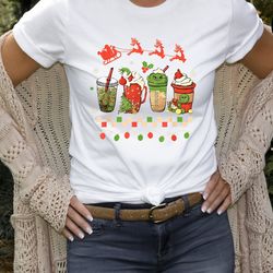 christmas coffee shirt, peppermint iced latte snowmen sweets snow warm cozy winter women shirt, christmas latte shirt 1