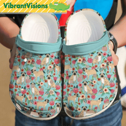 pug dog with pink bloom floral crocs