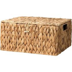 large wicker basket with lid, decorative basket with built-in handles, storage baskets for shelves, 1 pack