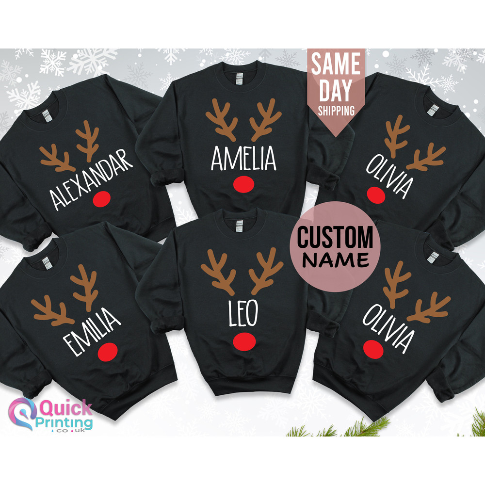 Christmas Reindeer Name Family Matching T-shirt,Personalized Reindeer Family Sweatshirt, Reindeer Add Any Name Including Pet Cat Dog Tee.jpg