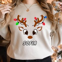custom reindeer sweatshirt, add name sweatshirt, custom sweatshirt, personalized reindeer sweatshirt, reindeer sweatshir