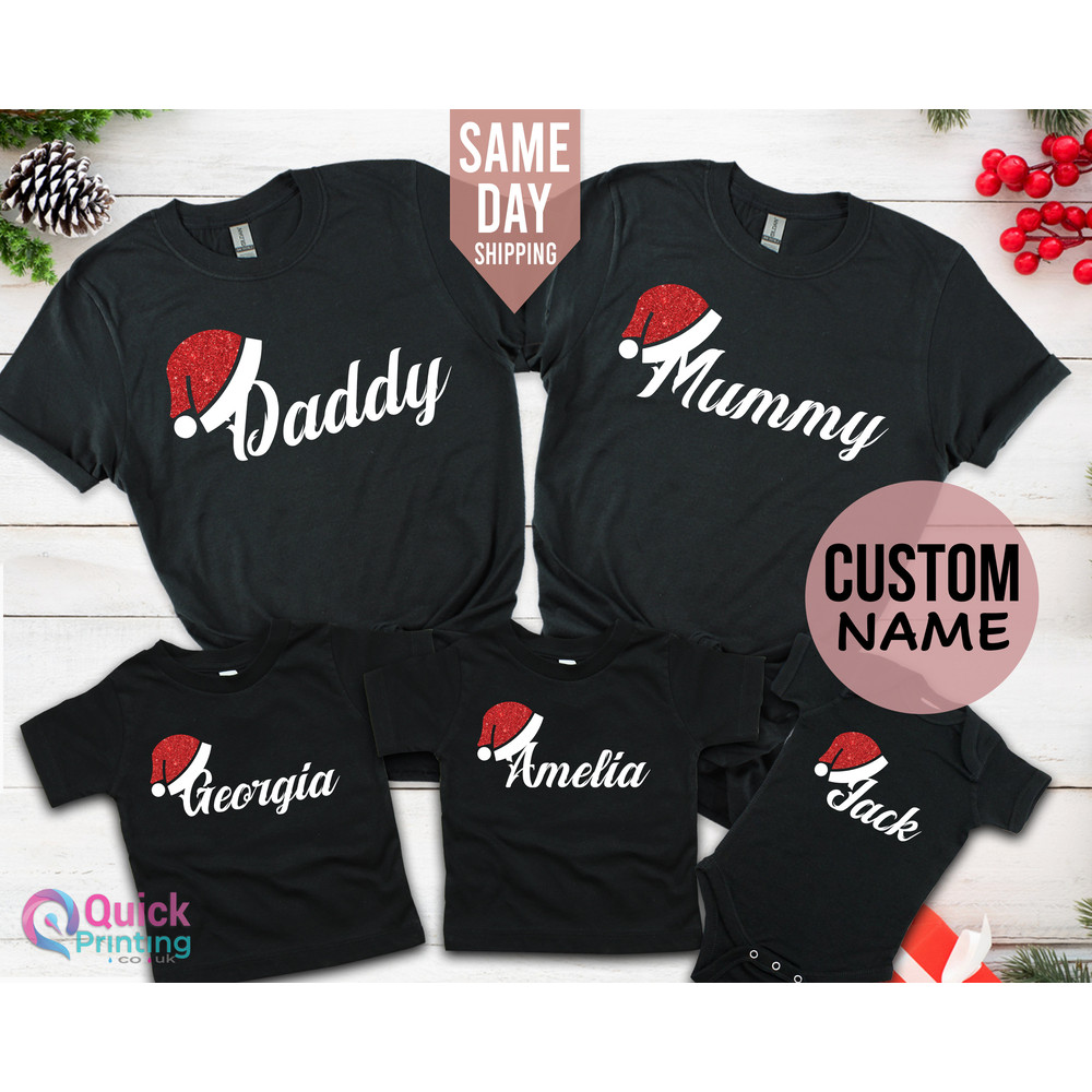 Custom Christmas thirst, Family Christmas T-shirt Personalised Matching Gift Glitter Santa Hat Top, Family Christmas Party, Christmas Gift T.jpg
