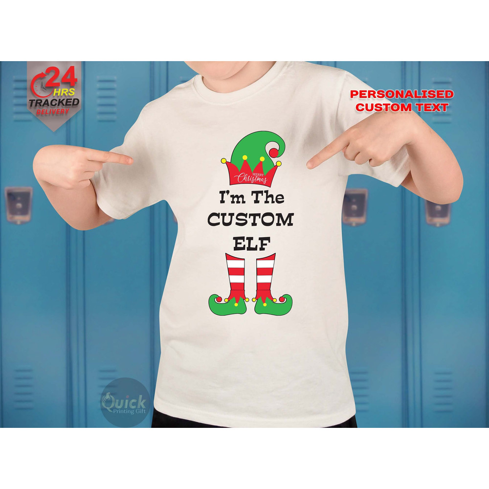 Custom Elf Kids T-shirt, Personalised Christmas Shirt, Funny Elf Christmas Shirt, Christmas Family Party Outfit, Holiday Gift for Kids.jpg