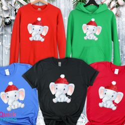 elephant christmas t-shirt, adorable elephant santa hat sweatshirt, elephant reindeer shirt, christmas lights shirt, fun