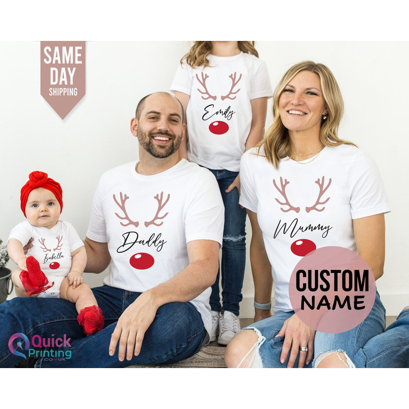 Family Matching Christmas T-shirt & Dog Cat Bandana Personalised Festive Reindeer tshirt Red Nose Reindeer, Custom Christmas Shirt 2023.jpg