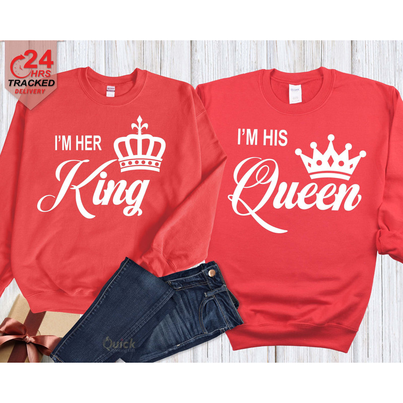 Her King His Queen Sweatshirts, Matching Christmas Jumpers for Women Men, Couple Christmas Sweaters,  Christmas Gifts for Husband Wife.jpg