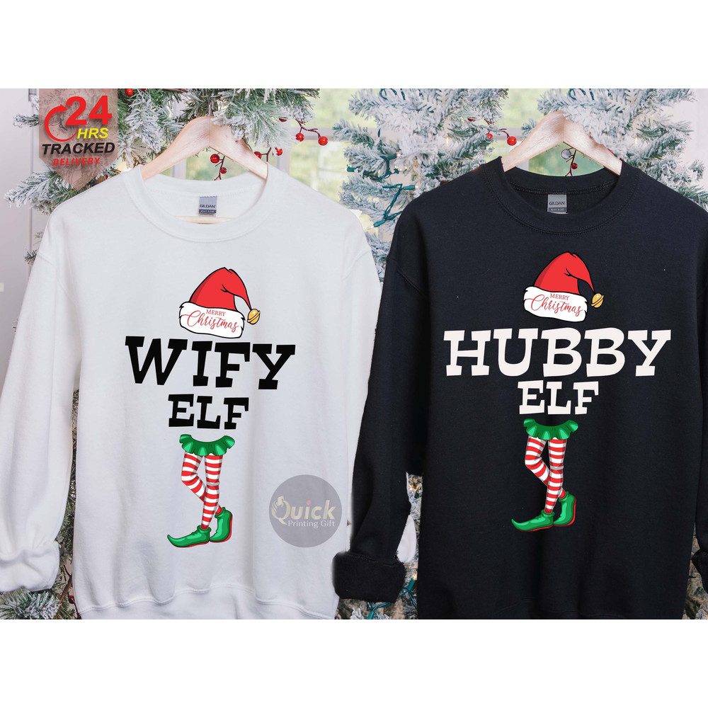 Hubby Wifey Christmas Couple Sweatshirt, Newlywed Christmas Shirts, Matching Christmas Outfit, Christmas Gift for Husband Wife.jpg