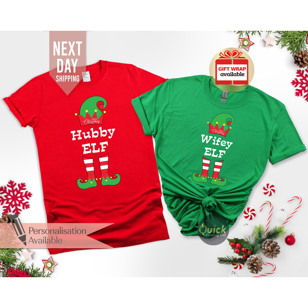 Hubby Wifey Elf Christmas Shirt, Elf Costume, Matching Couple Christmas Shirt, Christmas tshirt Women Men Kids, Christmas Gift for Wife 1.jpg