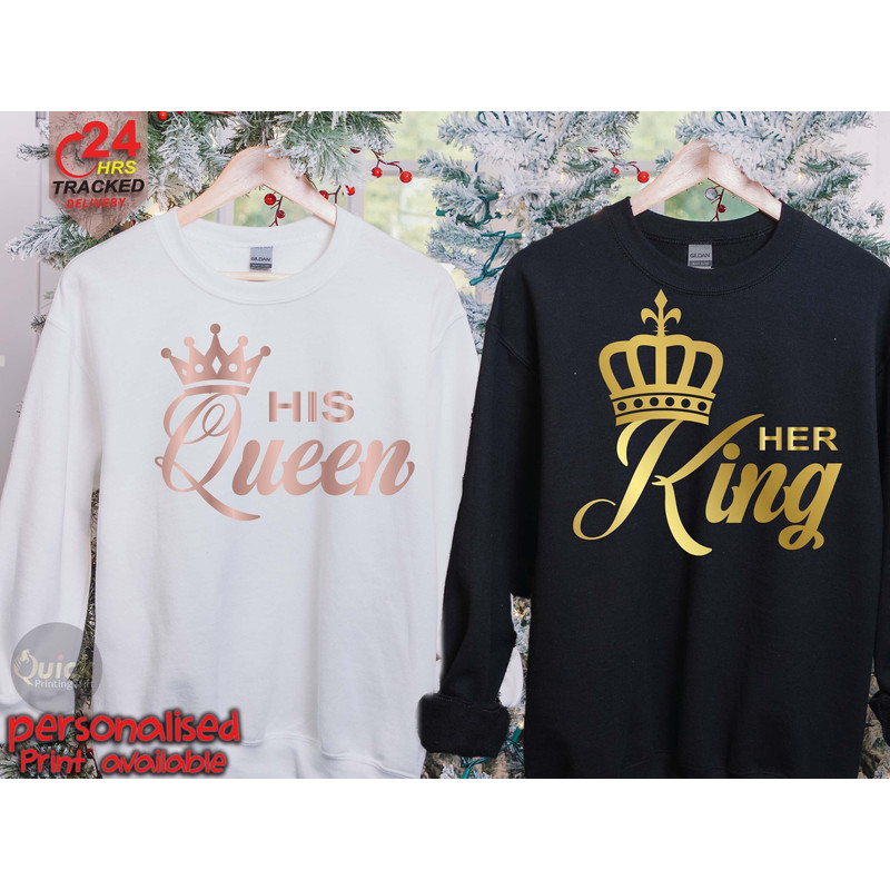 King Queen Couple Sweatshirts, Couple Christmas Sweaters, Matching Christmas Outfits, Christmas Gifts for Husband Wife 1.jpg