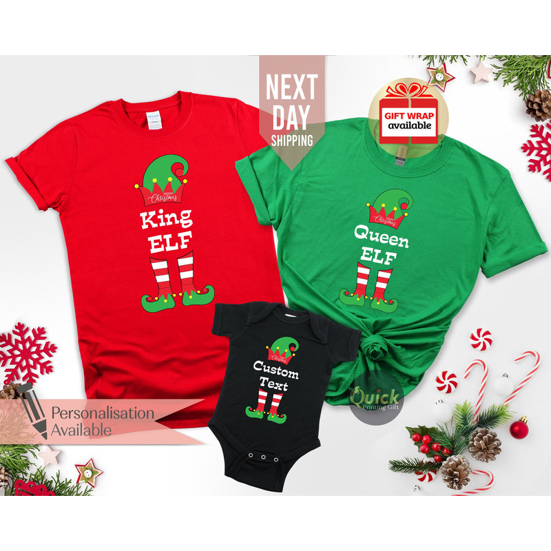 King Queen Elf Christmas Shirt, Merry Christmas tshirt Women Men Kids, Elf T-Shirt, Matching Christmas Outfit, Christmas Gift for her Him 1.jpg