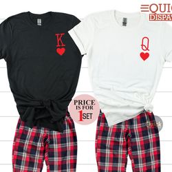 king queen tshirts, matching his and hers king queen tartan pyjamas, white tops coupl boyfriend girlfriend couple matchi