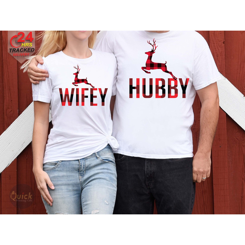 Matching Christmas Couple T shirts, Hubby Wifey Christmas Shirts, First Christmas Tshirt, Christmas Gifts for Wife Husband.jpg