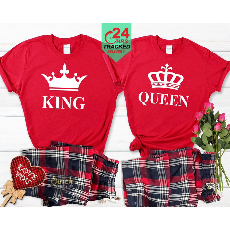 Matching His and Hers King Queen Tartan Pyjamas for him and her Valentines Gift Boyfriend girlfriend Couple matching Christmas Newly wed pjs 1.jpg