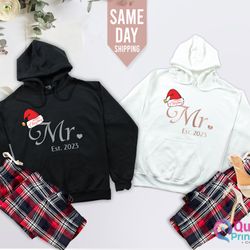 mr and mrs hoodies, hubby and wifey sweatshirt, christmas hoodie for women men, matching christmas outfits, christmas gi