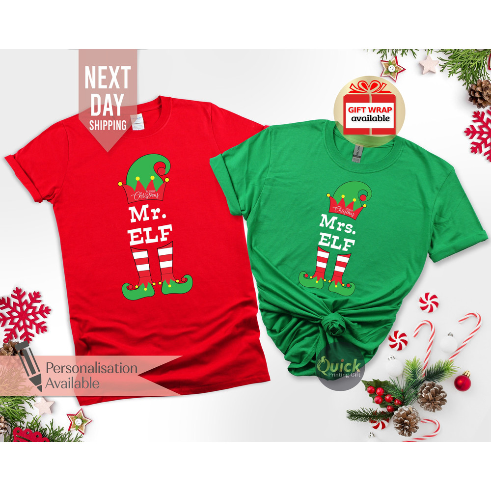 Mr Mrs Elf Christmas Shirt, Elf T-Shirt, Matching Couple Christmas Shirt, Christmas tshirt Women Men Kids, Christmas Gift for Wife.jpg