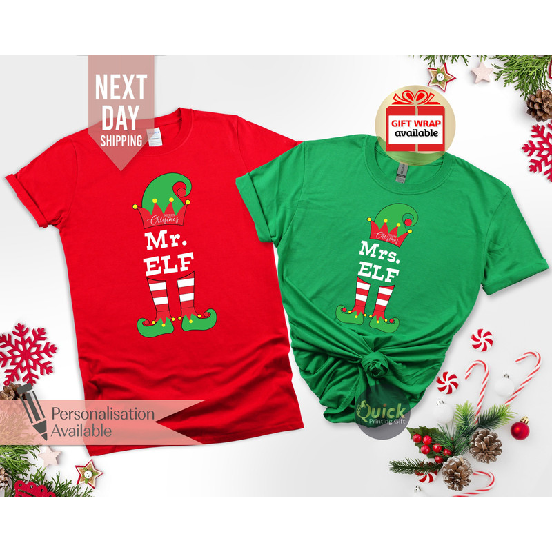 Mr Mrs Elf Christmas Shirt, Elf T-Shirt, Matching Couple Christmas Shirt, Christmas tshirt Women Men Kids, Christmas Gift for Wife.jpg
