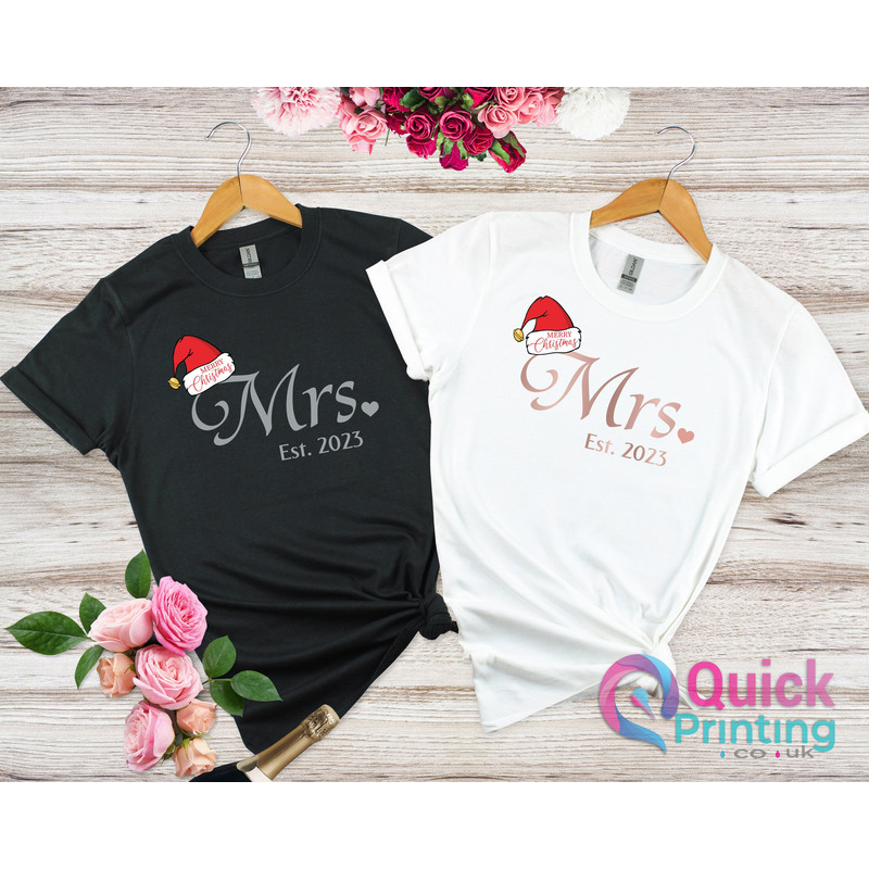 Mr Mrs Matching Christmas Couple Tshirt, Hubby Wifey Shirts, Newly married Christmas Shirt, Honeymoon Tshirt, Christmas Gifts for Women Men 1.jpg