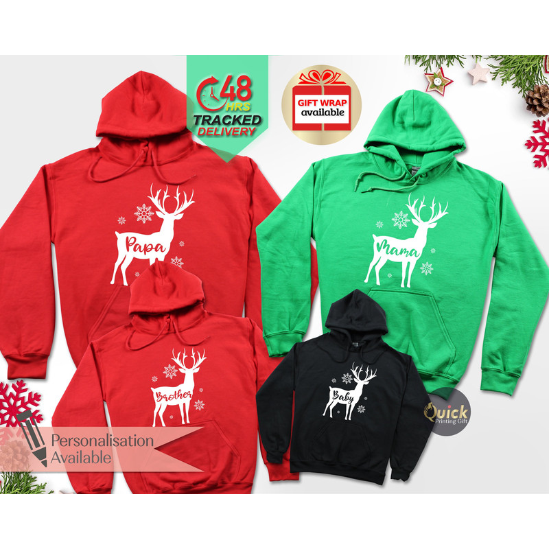 Personalised Christmas Family Hoodies, Matching Christmas Reindeer Hoodies, Christmas Hoodies for Women Men, Christmas Gifts for Mum Dad.jpg
