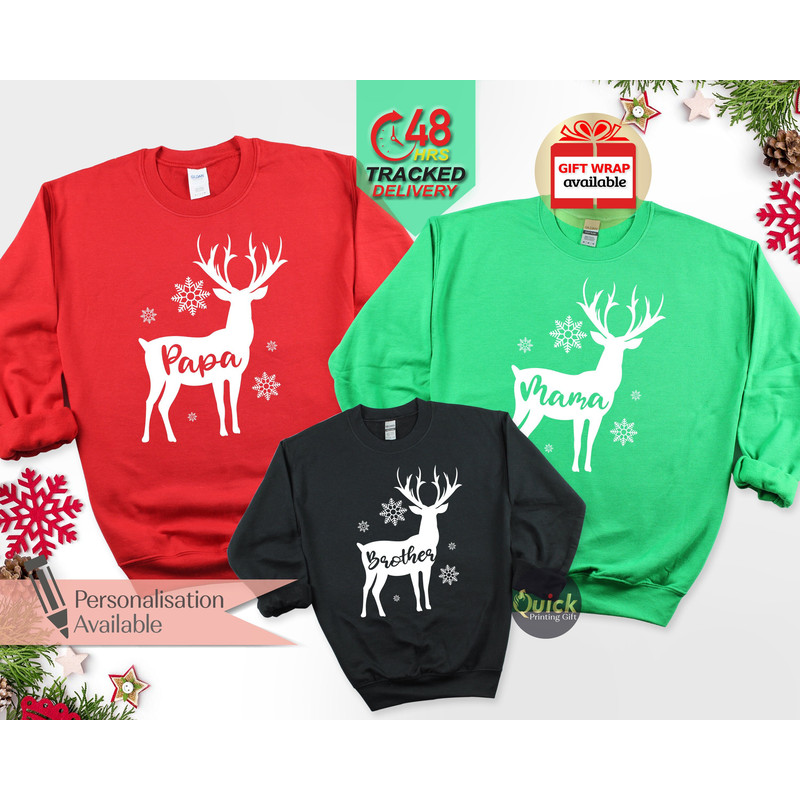 Personalised Christmas Family Jumpers, Christmas Reindeer Sweatshirts, Funny Christmas Jumpers for Women Men, Christmas Gifts for Mum Dad.jpg