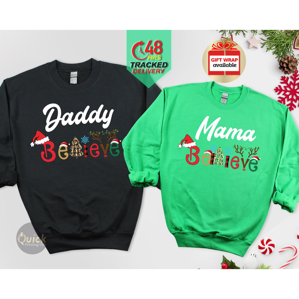 Personalised Christmas Jumpers for Women Men, Christmas Believe Sweatshirt, Matching Christmas Family Jumpers, Christmas Gifts for Dad Mum.jpg
