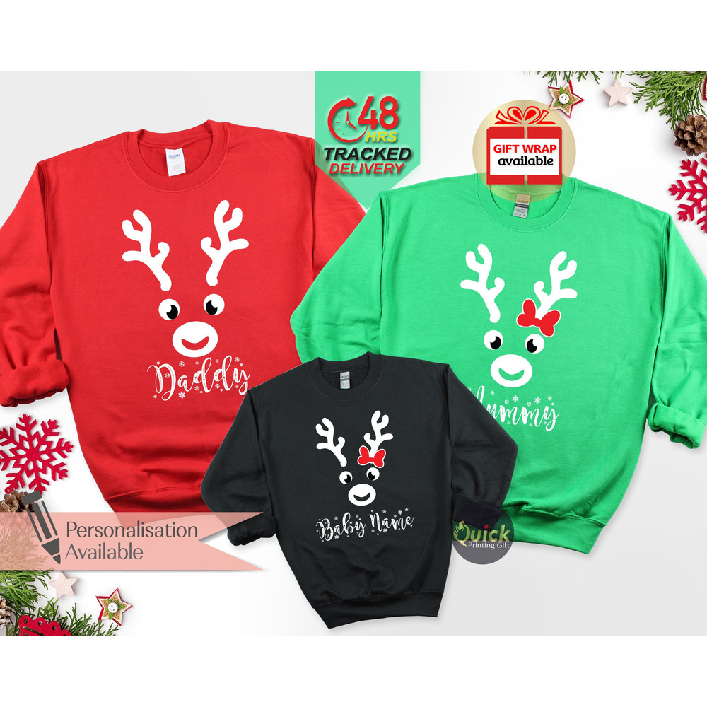 Personalised Christmas Jumpers for Women Men, Christmas Reindeer Sweatshirt, Matching Family Christmas Jumpers, Christmas Gifts for Dad Mum.jpg
