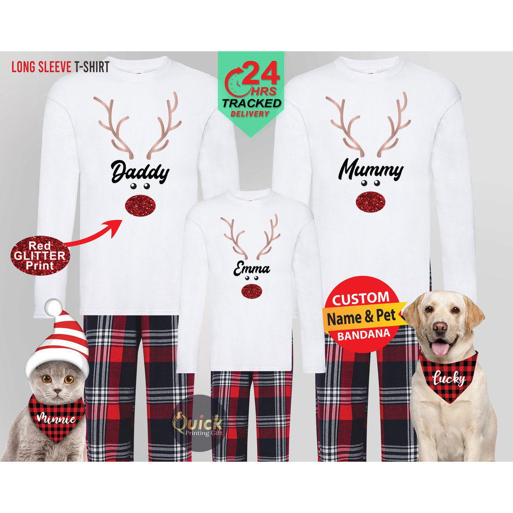 Personalised Family Christmas Pyjamas, Matching Christmas Reindeer Long Sleeve Tshirt, Xmas Couple Pajamas, Christmas Gifts for Dad Mum.jpg
