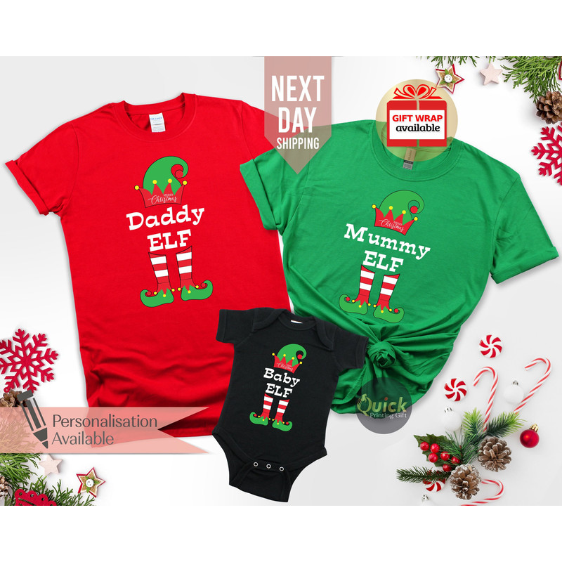 Personalised Family Matching Christmas Elf Shirts, Custom Elf Shirts, Daddy Mummy Baby Elf Shirt, Funny Christmas Tshirt, Xmas Gift Dad Mum.jpg