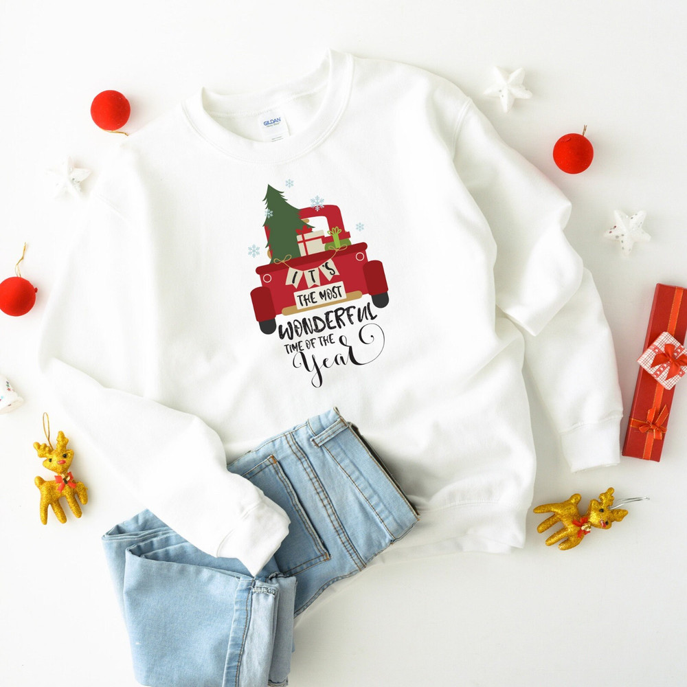 Matching Family Christmas jumper It's the most wonderful time of the year sweatshirt with red Christmas tree truck.jpg